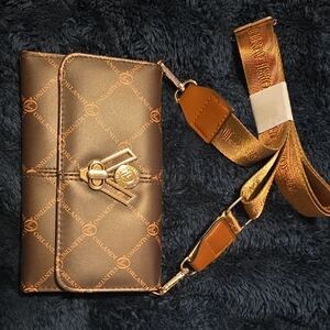 Valentino Orlandi Gold and Brown Crossbody Bag